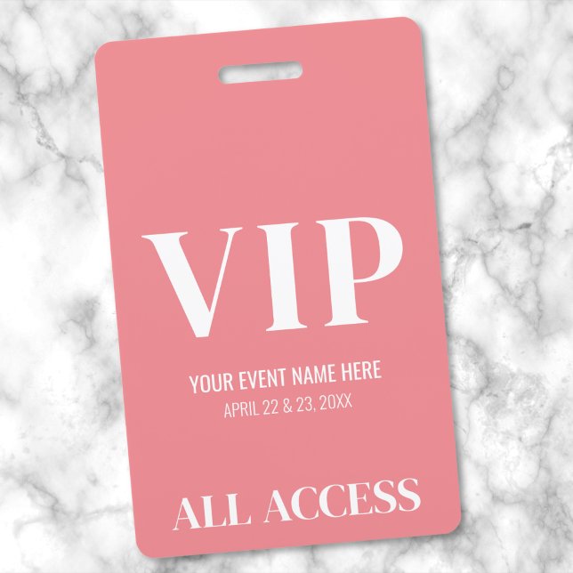 All Access Girly Pink Simple VIP Event ID Badge (All Access Girly Pink Simple VIP Event Badge)