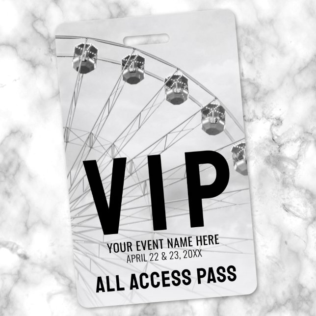 All Access Pass Black White VIP ID Badge (All Access Pass Black White VIP Badge)