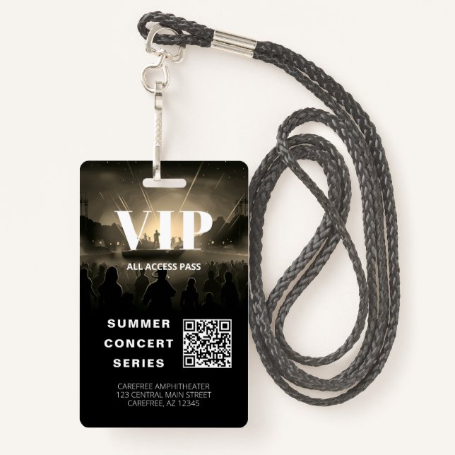 All Access Pass QR Code Concert Badge ID Badge (Back with Lanyard)