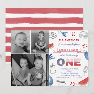All-American 1st Birthday Party For Twins Invitation