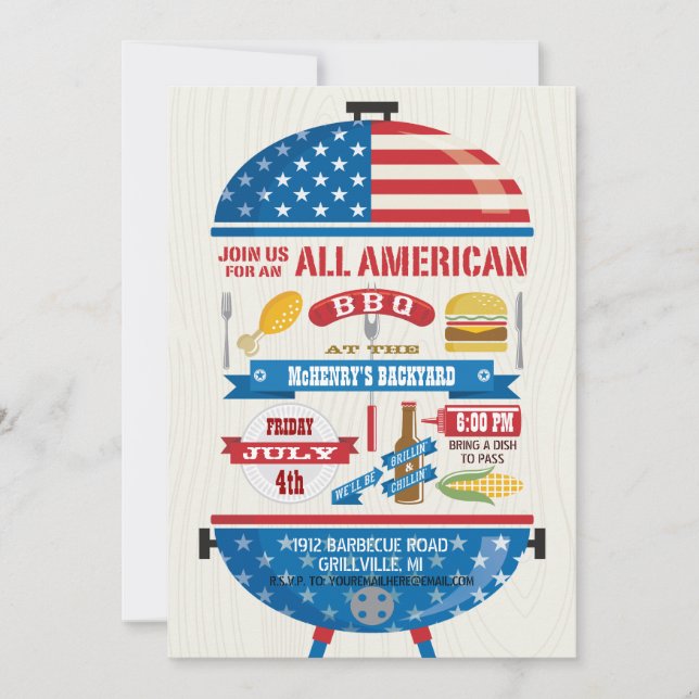 All American 4th of July BBQ Party Invitation (Front)