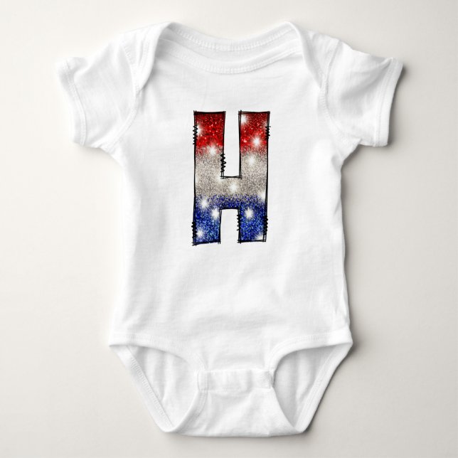 All American Baby Letter H - July 4th USA Baby Bodysuit (Front)