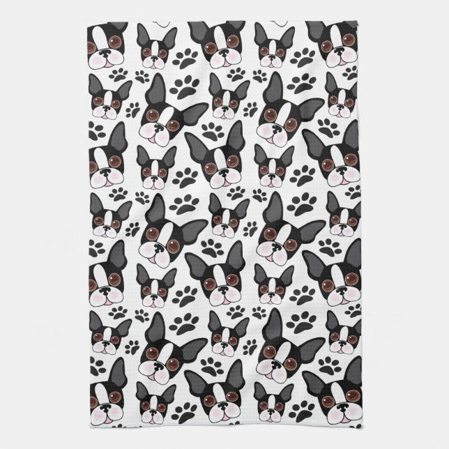 All American Boston Terrier Pet Puppy Dog Tea Towel (Vertical)