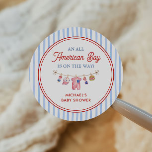 All American Boy 4th July Baby Shower Classic Round Sticker