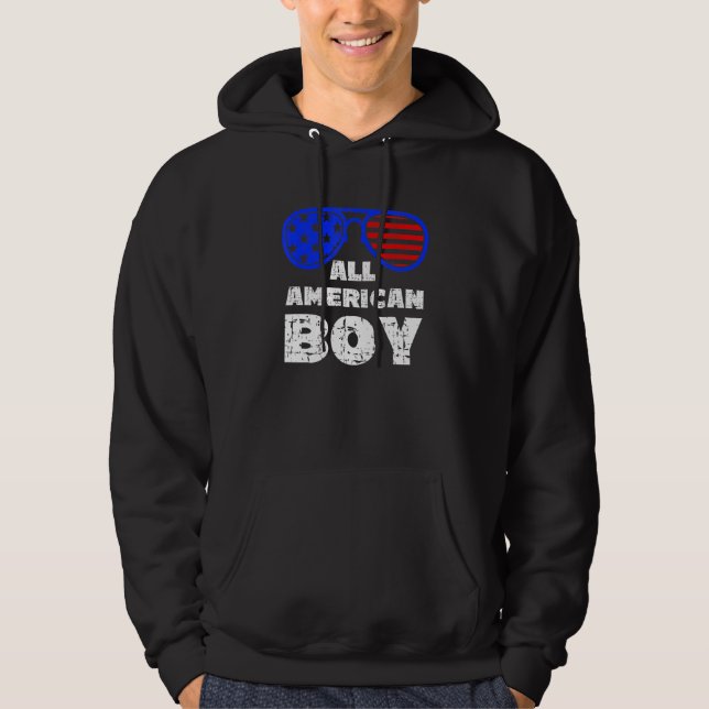 All American Boy 4th Of July Boys Kids Sunglasses Hoodie (Front)