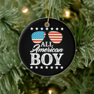 All American Boy 4th Of July USA Sunglasses  Ceramic Ornament