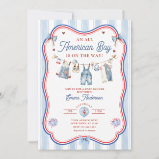 All American Boy Baby Shower All In One Invitation