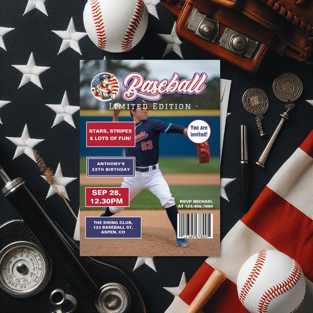 All American Boy Baseball Magazine Cover Birthday Invitation (All American Boy Baseball Magazine Cover Birthday Invitation)