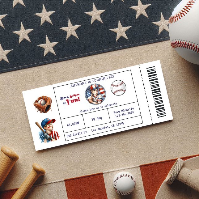 All American Boy Baseball Ticket Birthday Party Invitation (All American Boy Baseball Ticket Birthday Party Invitation)