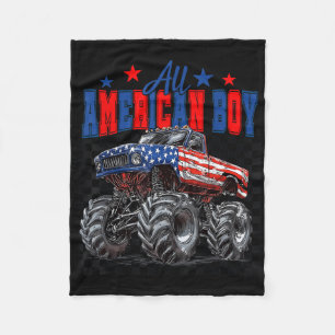 All American Boy Monster Truck Patriotic America 4 Fleece Blanket