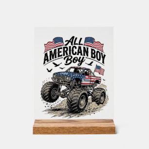 All American Boy Patriotic Monster Truck T-Shirt_1 Acrylic Sign