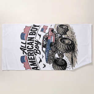 All American Boy Patriotic Monster Truck T-Shirt_1 Beach Towel