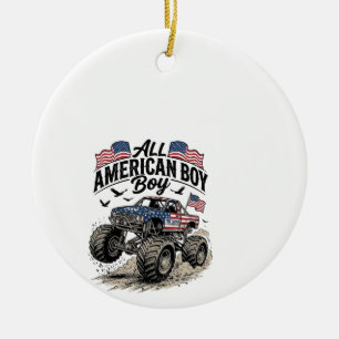 All American Boy Patriotic Monster Truck T-Shirt_1 Ceramic Ornament