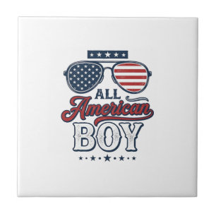 All American Boy Patriotic Sunglasses Shirt Design Ceramic Tile