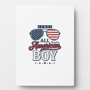 All American Boy Patriotic Sunglasses Shirt Design Plaque