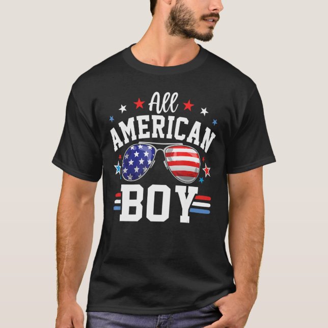 All American Boy Patriotic Usa Flag 4th July Famil T-Shirt (Front)