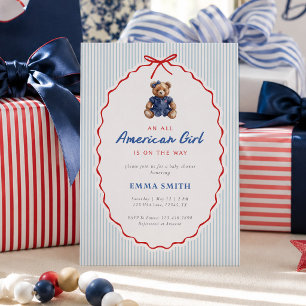 All American Boy Preppy Teddy Bear Fourth of July Invitation