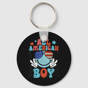 All American Boy Smile Face Patriotic America 4th Key Ring