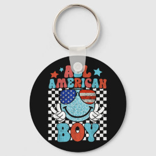 All American Boy Smile Face Patriotic America 4th Key Ring
