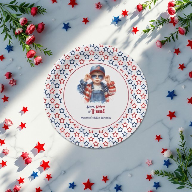 All American Boy Stars and Stripes Birthday Party Paper Plate (All American Boy Stars and Stripes Birthday Party Paper Plates)