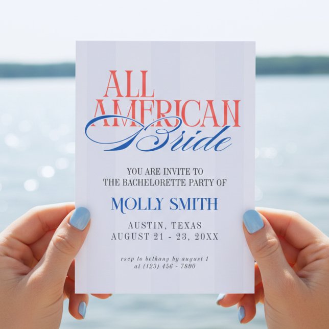 All American Bride Bachelorette Weekend Itinerary  Invitation (All American Bride Bachelorette Weekend Itinerary Invitation)