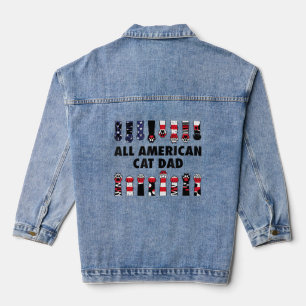 All American Cat Dad Father's Day Cat American Fl Denim Jacket