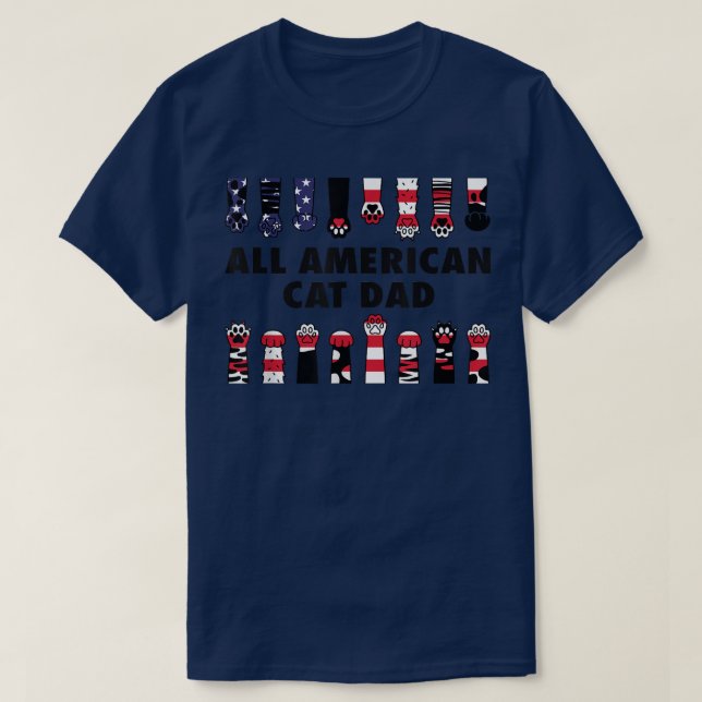 All American Cat Dad Father's Day Cat Lovers Ameri T-Shirt (Design Front)