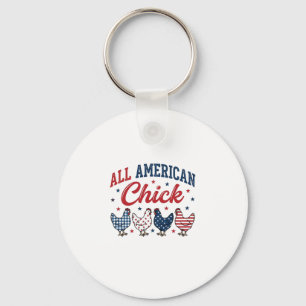 All American Chick Patriotic Chicken Shirt Design_ Key Ring