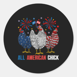 All American Chick Retro 4th Of July Patriotic Usa Classic Round Sticker