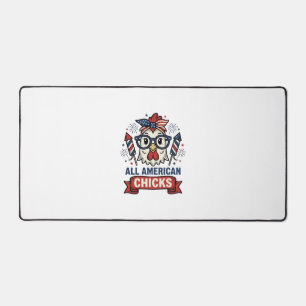 All American Chicks Patriotic Chicken Vector Desig Desk Mat