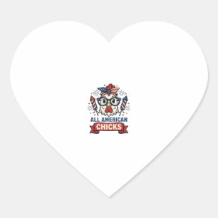 All American Chicks Patriotic Chicken Vector Desig Heart Sticker