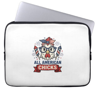 All American Chicks Patriotic Chicken Vector Desig Laptop Sleeve
