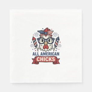 All American Chicks Patriotic Chicken Vector Desig Napkin