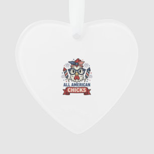 All American Chicks Patriotic Chicken Vector Desig Ornament