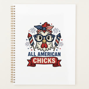All American Chicks Patriotic Chicken Vector Desig Planner