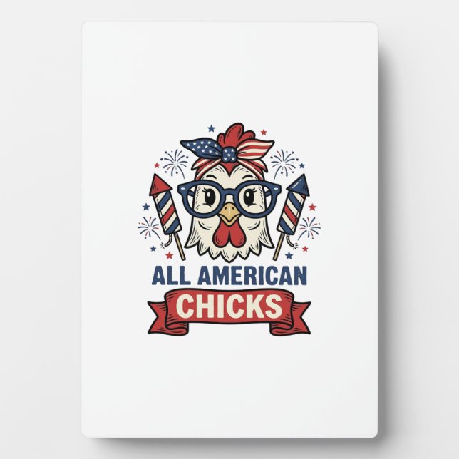 All American Chicks Patriotic Chicken Vector Desig Plaque (Front)
