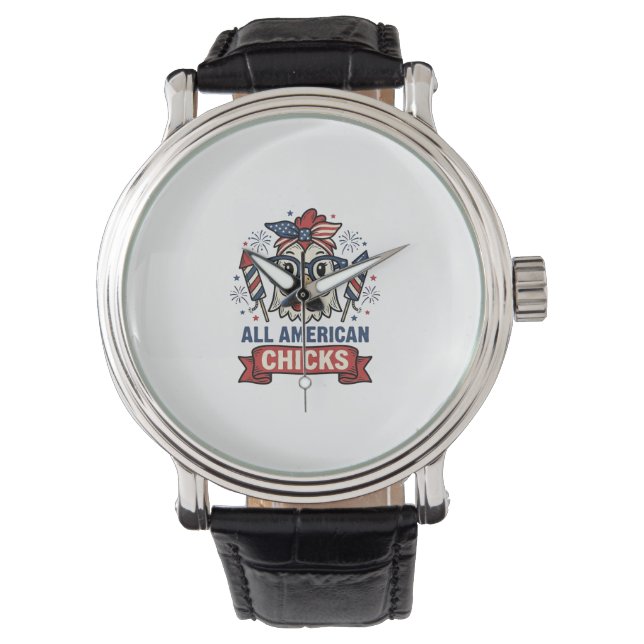 All American Chicks Patriotic Chicken Vector Desig Watch (Front)