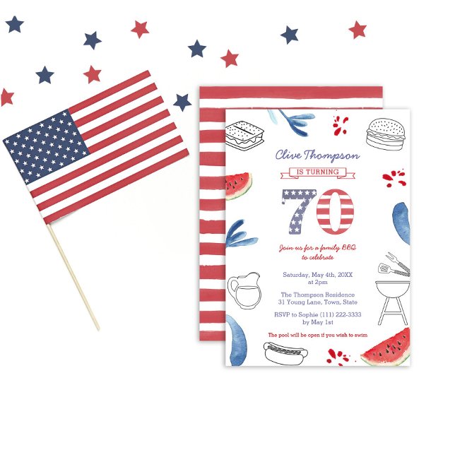 All-American Cookout Grill 70th Birthday Party Invitation (Creator Uploaded)