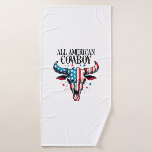 All american cowboy US Flag Cow Skull Bath Towel