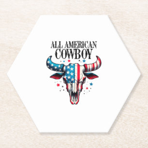 All american cowboy US Flag Cow Skull Paper Coaster