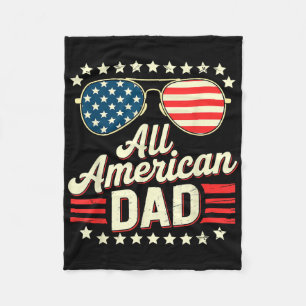 All American Dad Retro Usa Flag Sungles 4th July F Fleece Blanket