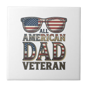 All American Dad Veteran Patriotic Sunglasses Shir Ceramic Tile