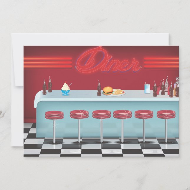All American Diner Restaurant Invitation (Front)