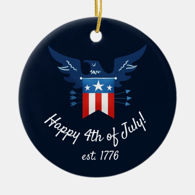 All American Eagle & Flag Patriotic Ceramic Ornament (Front)