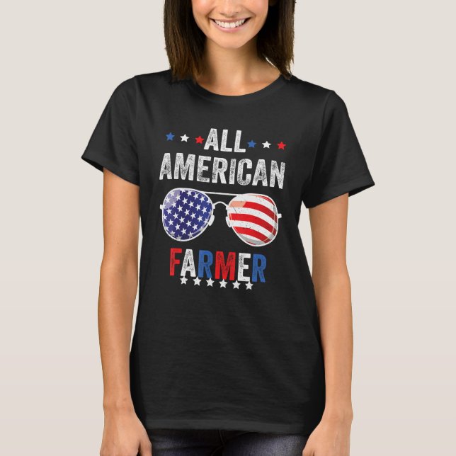 All American FARMER USA Flag 4th of July Sunglasse T-Shirt (Front)