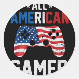 All American Gamer 4th Of July Boys Toddler Patrio Classic Round Sticker