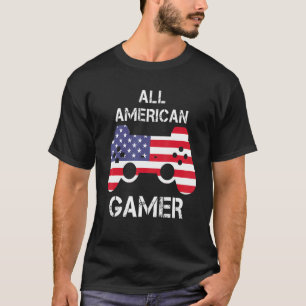 All American Gamer Us Flag Video Games 4th July Fo T-Shirt