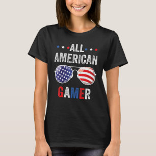 All American gamer USA Flag 4th of July Sunglasses T-Shirt