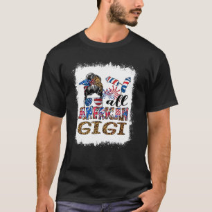 All American Gigi Messy Bun Women Usa Flag 4th Of T-Shirt