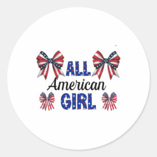 All American Girl 4th Of July Coquette Bows Americ Classic Round Sticker